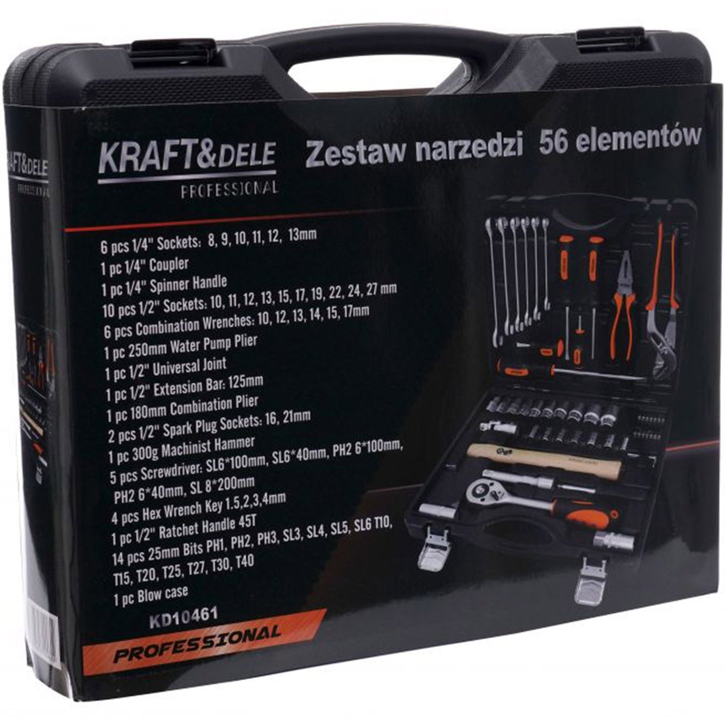 Trusa scule Kraft&Dele KD10461 56 bucati, valiza de transport inclusa