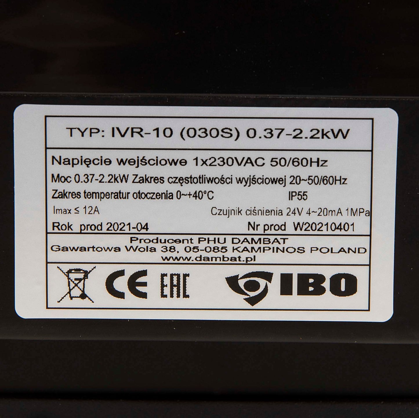 Panou comanda pompa, Ibo Dambat IVR-10-030S (0.37-2.2kW / 12A / 230V), inverter pentru pompe