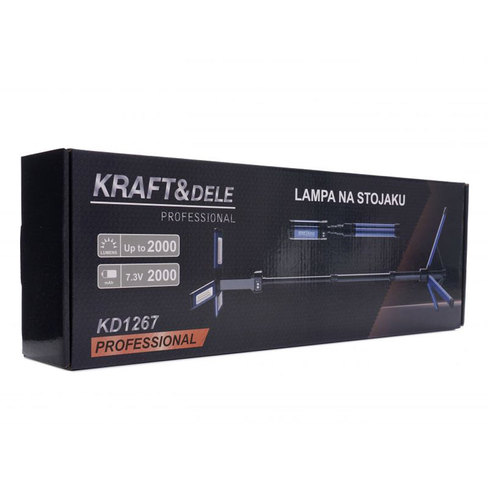 Lampa multifunctionala reincarcabila Kraft&Dele KD1267, 3 proiectoare LED, 2000Lm, acumulator 4000mAh, 6 moduri, 2 culori, cu trepied , pentru ateliere, camping, constructii etc