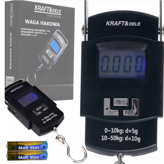 Cantar de mana electronic cu carlig, 50Kg, Kraft&Dele KD11413, Ecran LCD, Baterii 2xAAA
