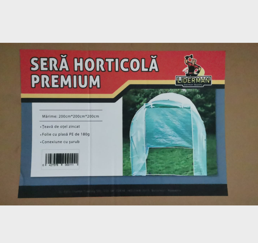 Solar gradina premium Liderman, 200x200x200cm, folie PE 180gr armata si anti UV, structura otel zincat 25mmx1mm, sera cu suprafata 4m2