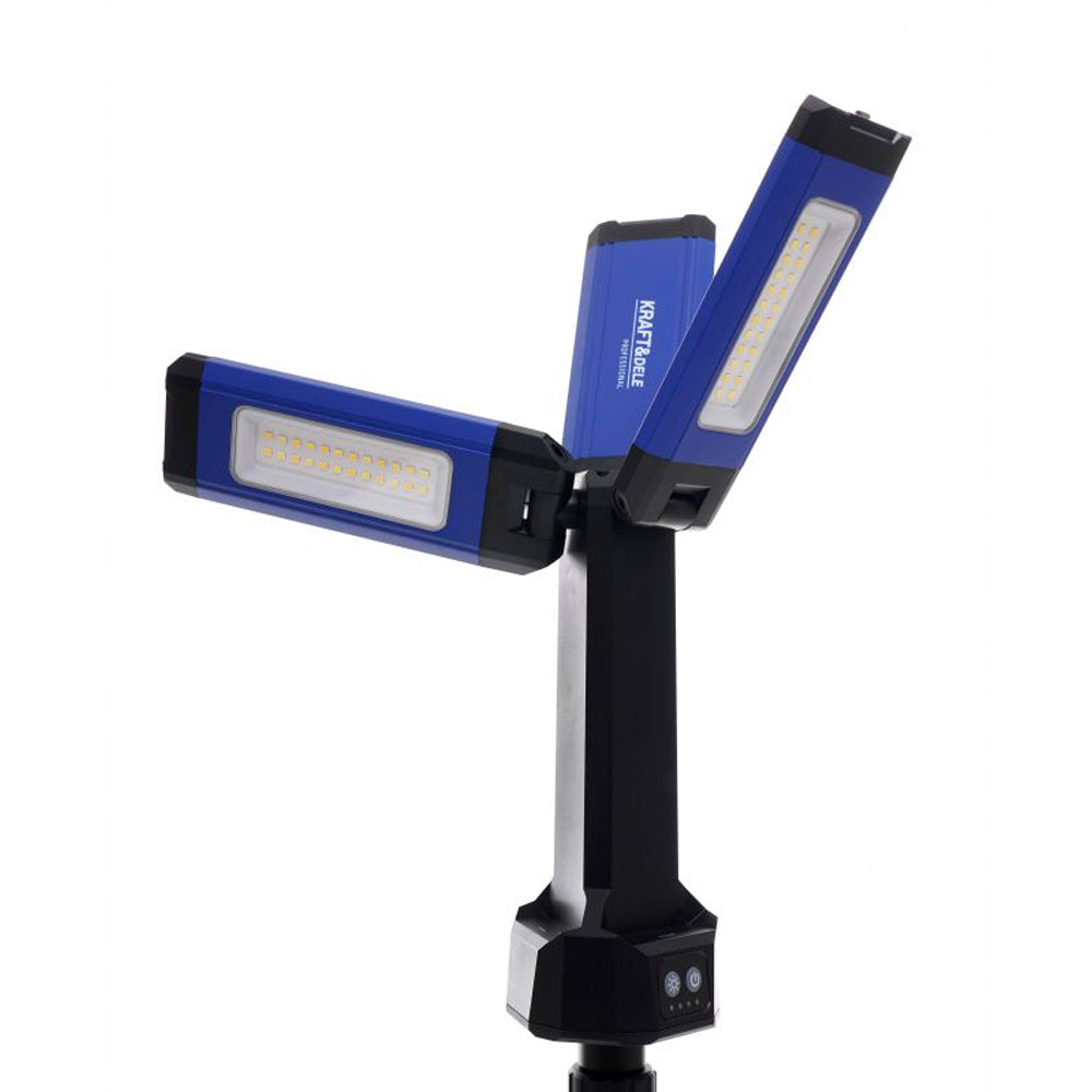 Lampa multifunctionala reincarcabila Kraft&Dele KD1267, 3 proiectoare LED, 2000Lm, acumulator 4000mAh, 6 moduri, 2 culori, cu trepied , pentru ateliere, camping, constructii etc