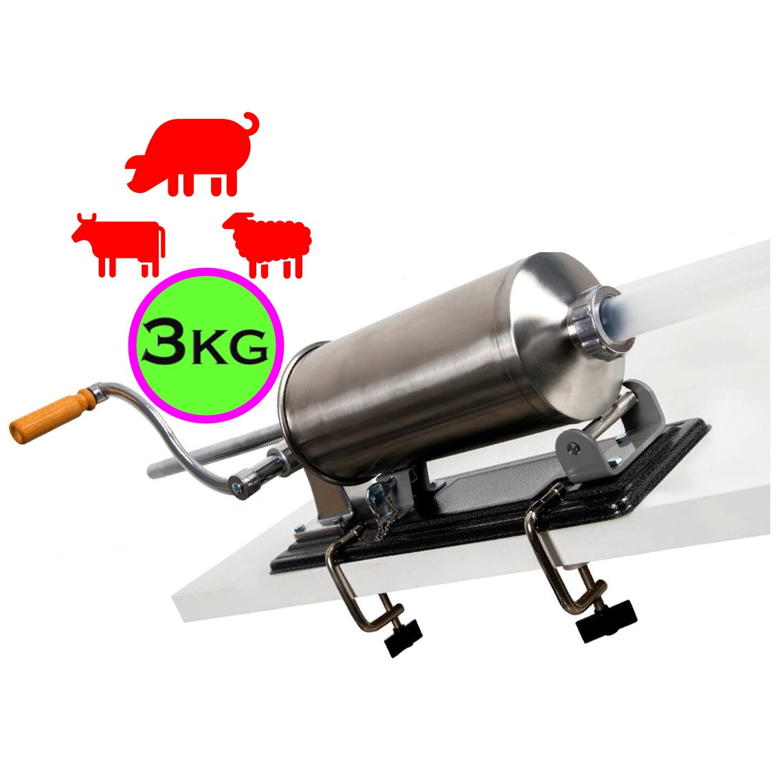 Masina 3KG de umplut carnati, VOKNER, 4xPalnii Incluse, Orizontal, inox