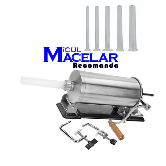 *BLACK FRIDAY* MICUL MACELAR Recomanda - Masina 3KG de umplut carnati si mezeluri, pozitie orizontala, EASY-FILL, 5xPâlnii incluse