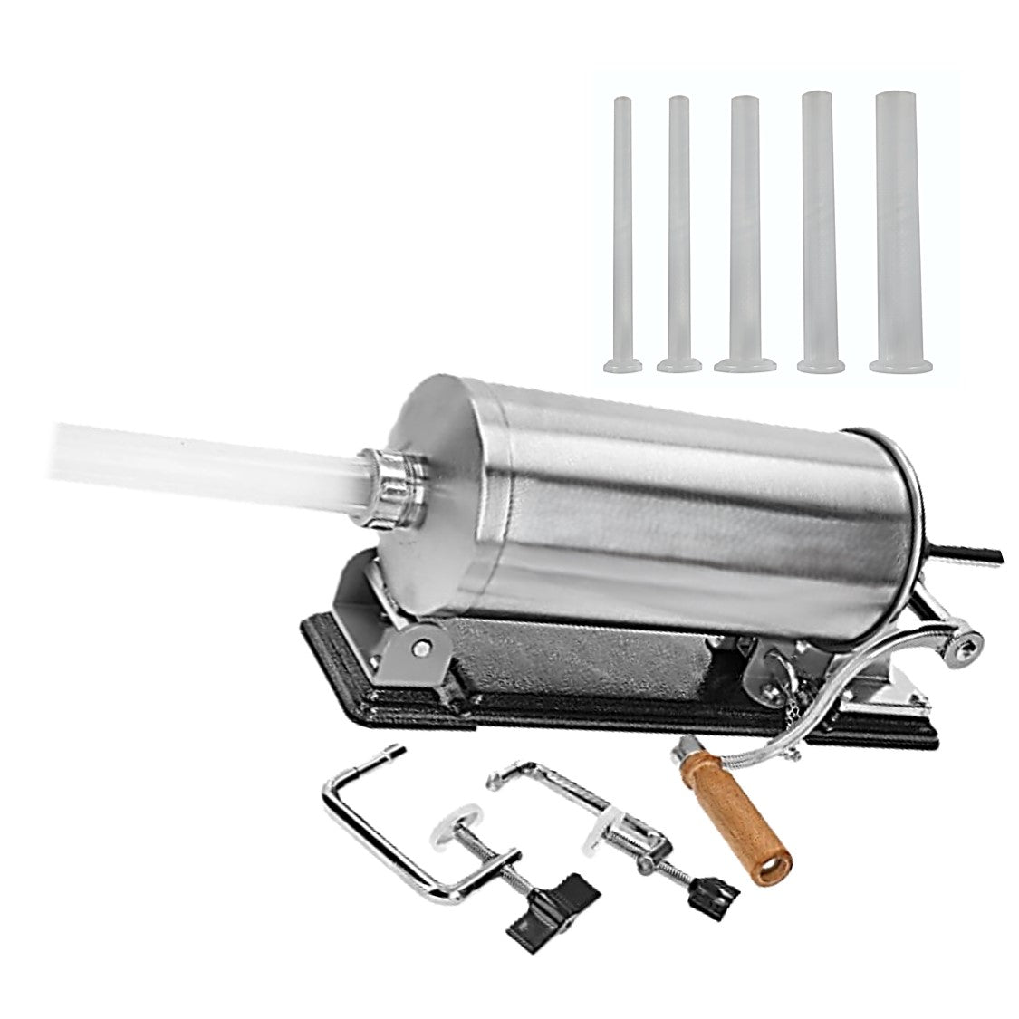 MICUL MACELAR Recomanda - Masina 4KG de umplut carnati si mezeluri, pozitie orizontala, EASY-FILL, 5xPâlnii incluse