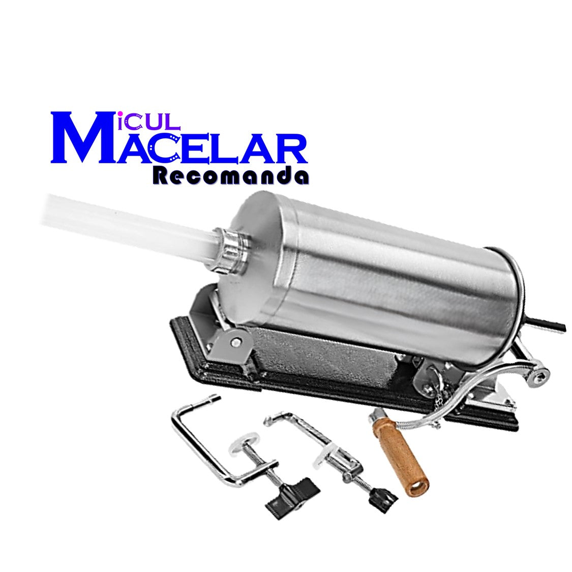 MICUL MACELAR Recomanda - Masina 4KG de umplut carnati si mezeluri, pozitie orizontala, EASY-FILL, 5xPâlnii incluse