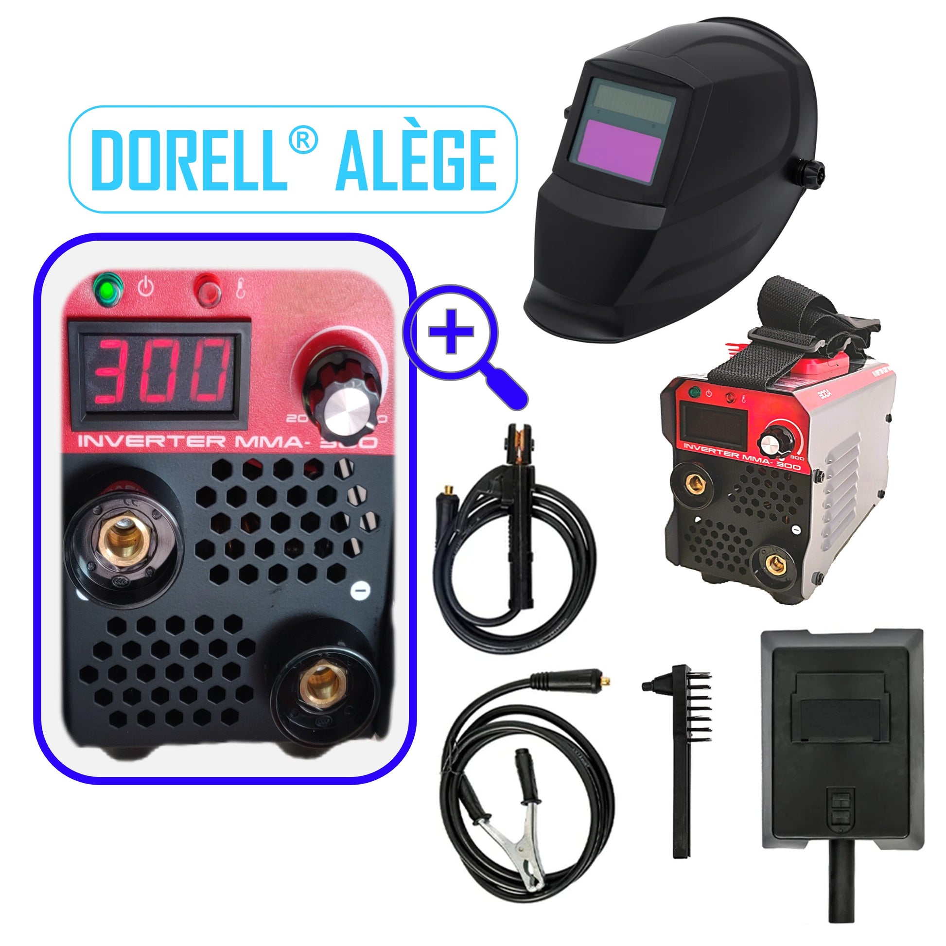 DORELL® ALEGE Aparat Sudura CU ELECTROD, ECRAN LCD COLOR, Invertor Electronic, REGLAJ FIN AMP300 + Masca Sudura Automata Cristale Lichide Neagra