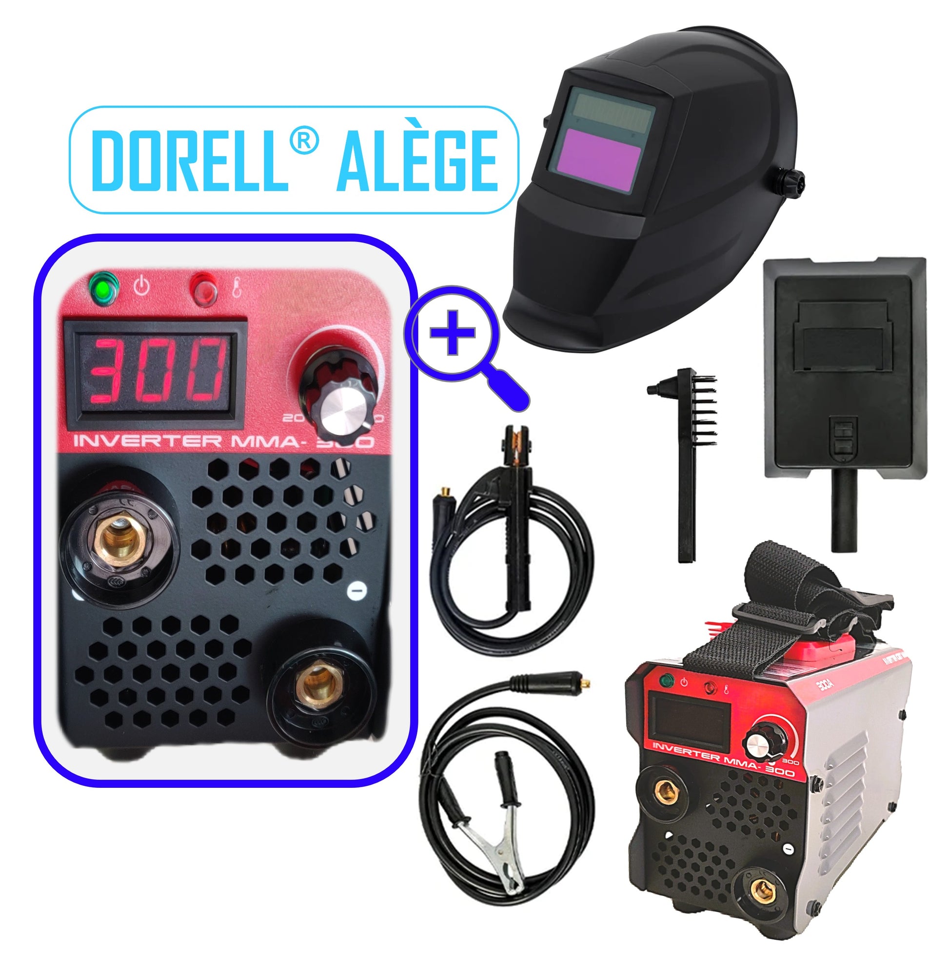 DORELL® ALEGE Aparat Sudura CU ELECTROD, ECRAN LCD COLOR, Invertor Electronic, REGLAJ FIN AMP300 + Masca Sudura Automata Cristale Lichide Neagra