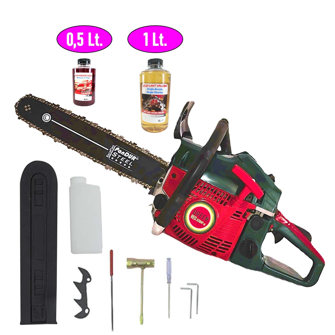*BLACK-FRIDAY* *HOT-SALE* PACHET Drujba VERDE PADURAR, 4.4kW, 52CC, lama 40cm PANDUR, + ULEI LANT, + ULEI AMESTEC