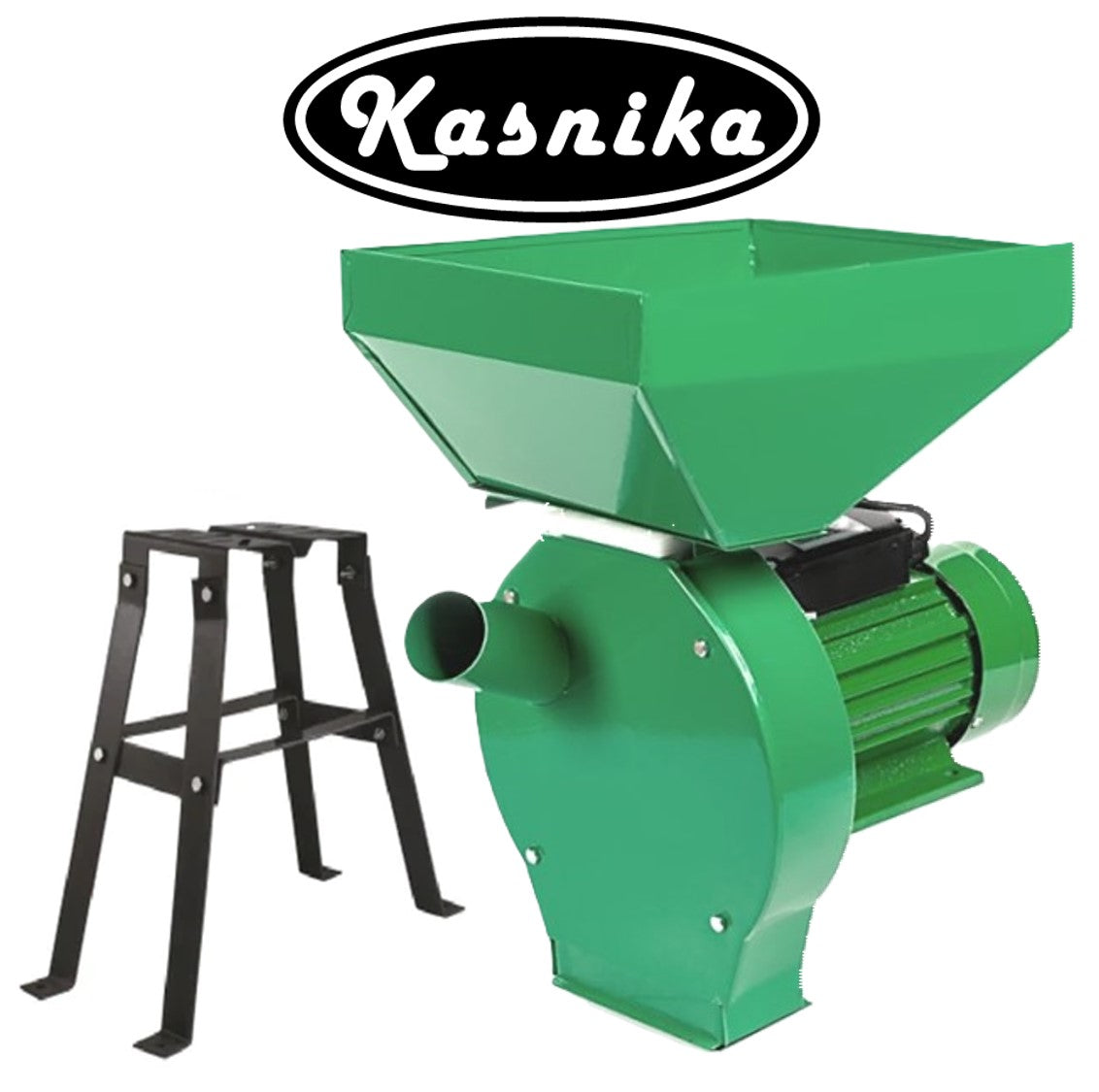 BLACK-FRIDAY SET Moara cereale si stiuleti 2 in 1 KASNIKA Verde, CUVA MARE, 3kW, cu ciocanele, malai si uruiala, + suport cu picioare