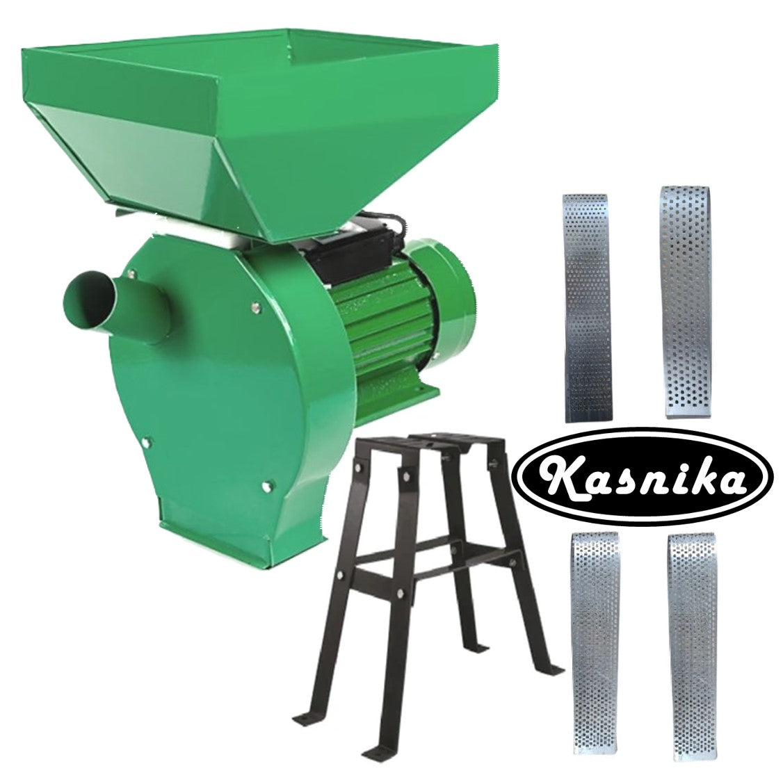 BLACK-FRIDAY SET Moara cereale si stiuleti 2 in 1 KASNIKA Verde, CUVA MARE, 3kW, cu ciocanele, malai si uruiala, + suport cu picioare