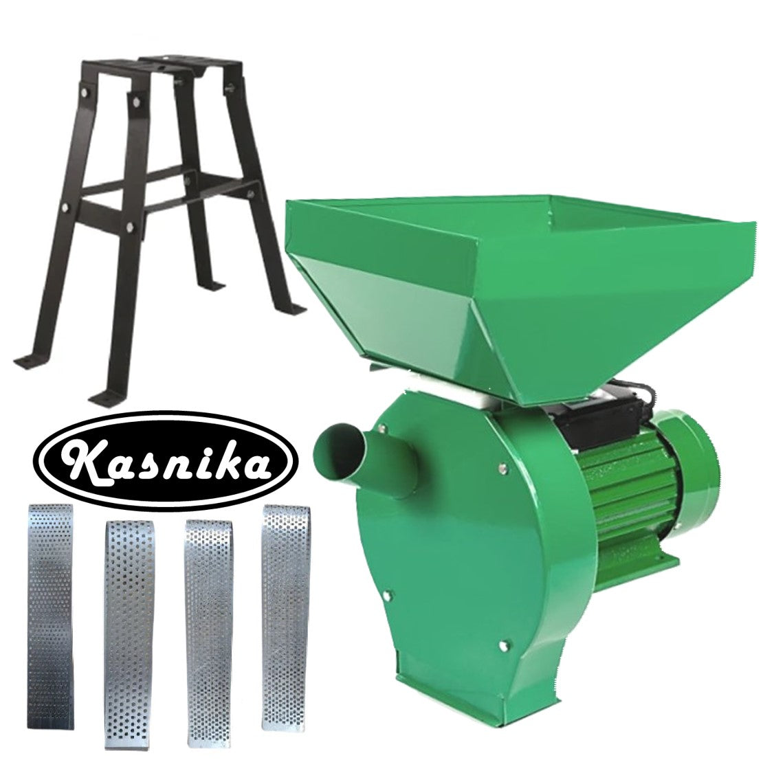 BLACK-FRIDAY SET Moara cereale si stiuleti 2 in 1 KASNIKA Verde, CUVA MARE, 3kW, cu ciocanele, malai si uruiala, + suport cu picioare