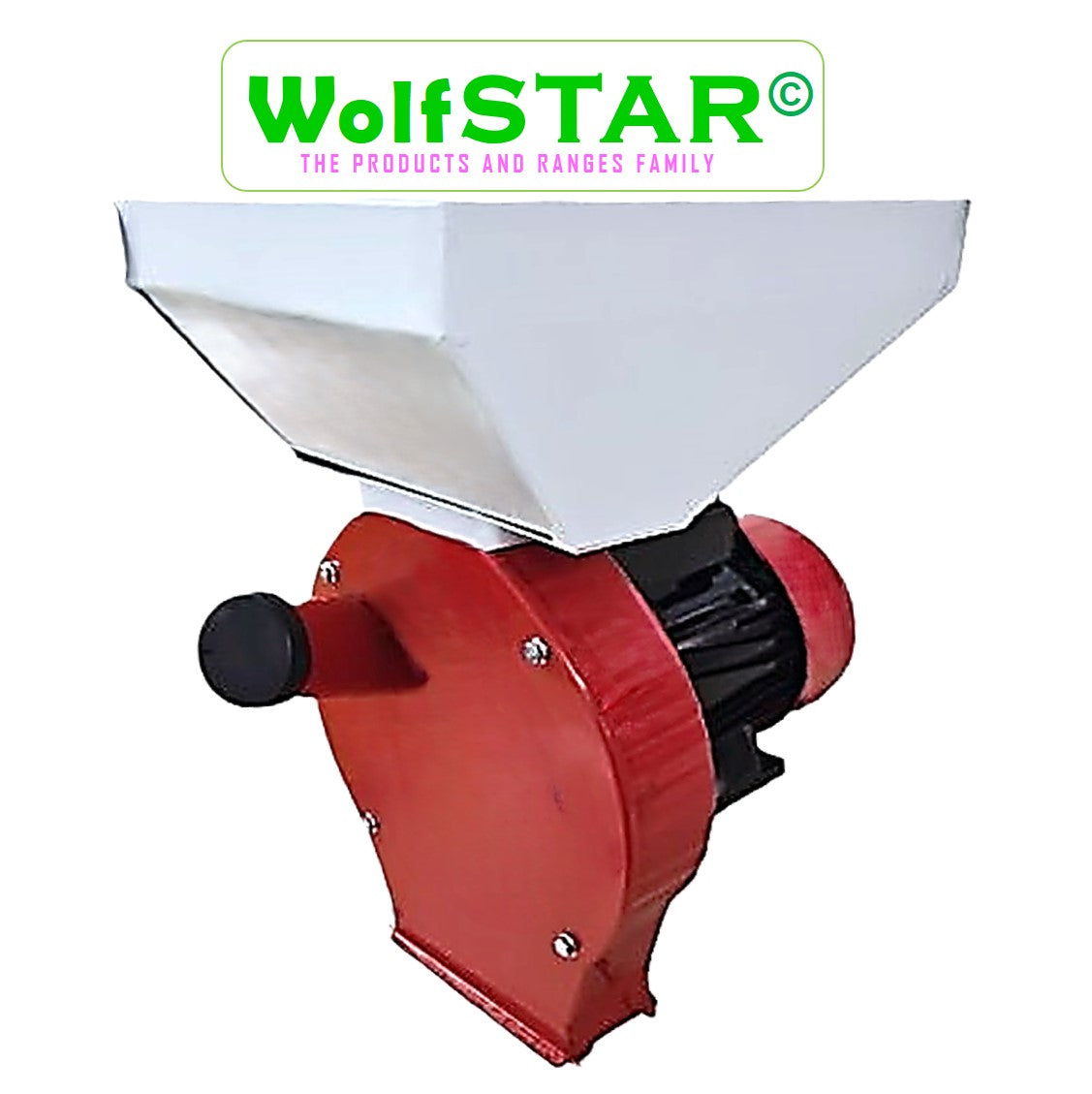 Moara WOLFSTAR cereale si stiuleti (2 in 1), 3.9KW, pentru uruiala si malai, Red-White E-3900 monofazica, cu ciocanele