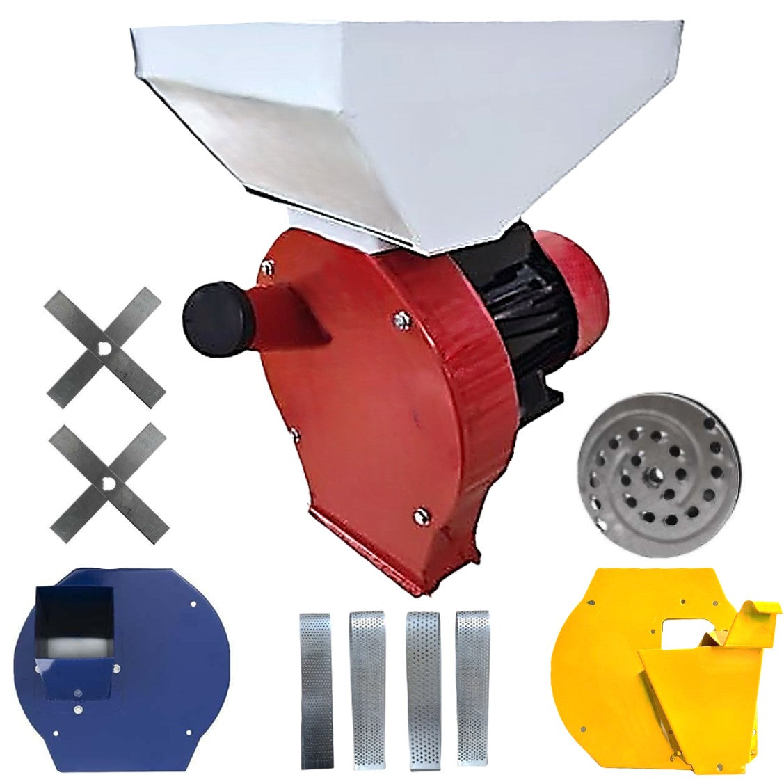 SET Moara Cereale+Stiuleti+LUCERNA+FRUCTE si LEGUME (4 in 1) WOLFSTAR, 3.9KW, cu ciocanele, razatoare si tocator, Red-White E-3900