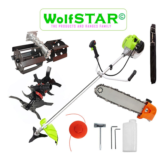 Cositoare pe benzina WolfSTAR, Set cu Tambur Fir + Disc Metal 3 lame, X5600PRO-8CP, Verde, +CAP DRUJBA, PRASITOARE, CULTIVATOR PREMIUM