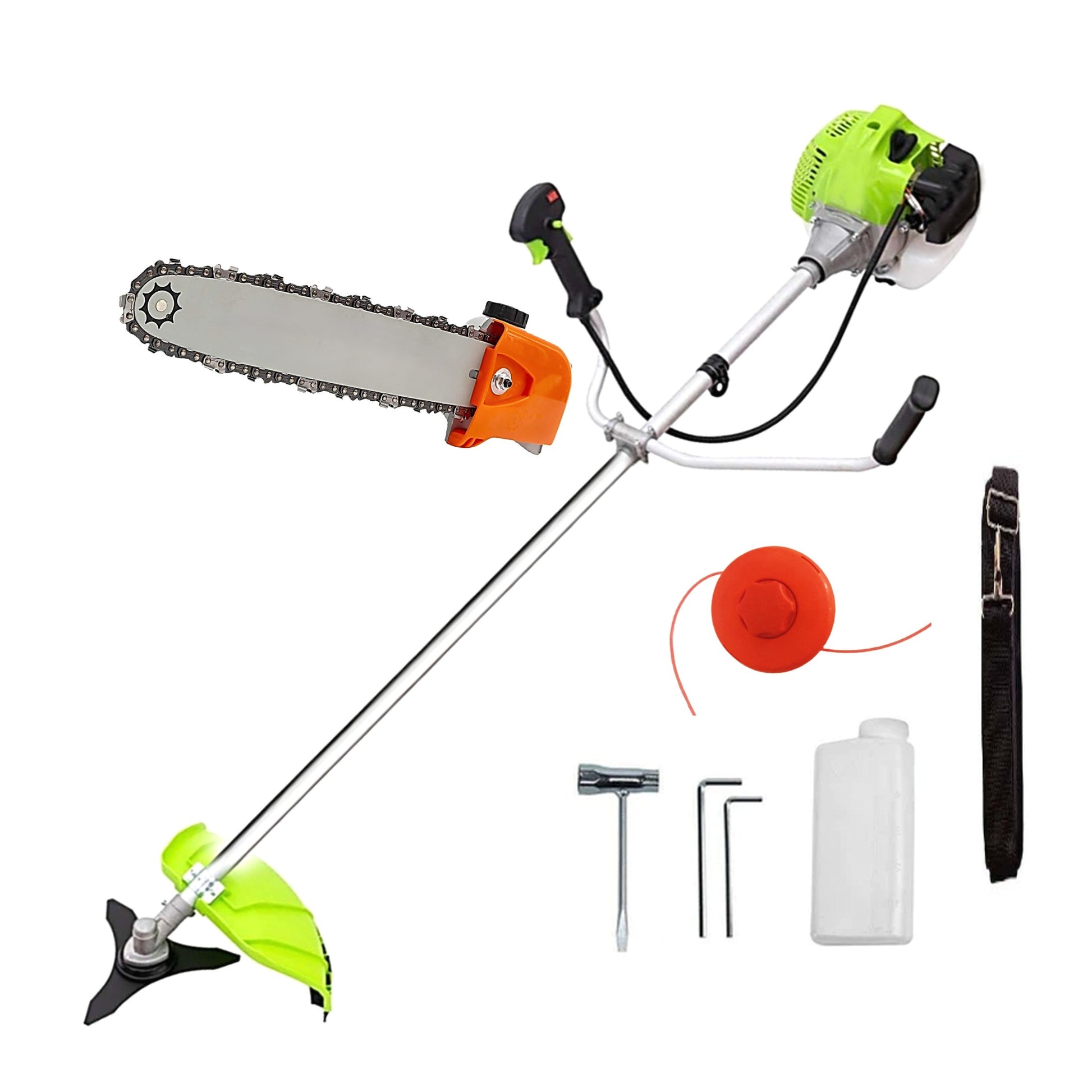 Cositoare pe benzina WolfSTAR, Set cu Tambur Fir + Disc Metal 3 lame, X5600PRO-8CP, Verde, +CAP DRUJBA