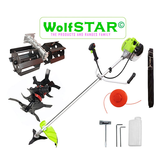 Cositoare pe benzina WolfSTAR, Set cu Tambur Fir + Disc Metal 3 lame, X5600PRO-8CP, Verde, +PRASITOARE, CULTIVATOR PREMIUM