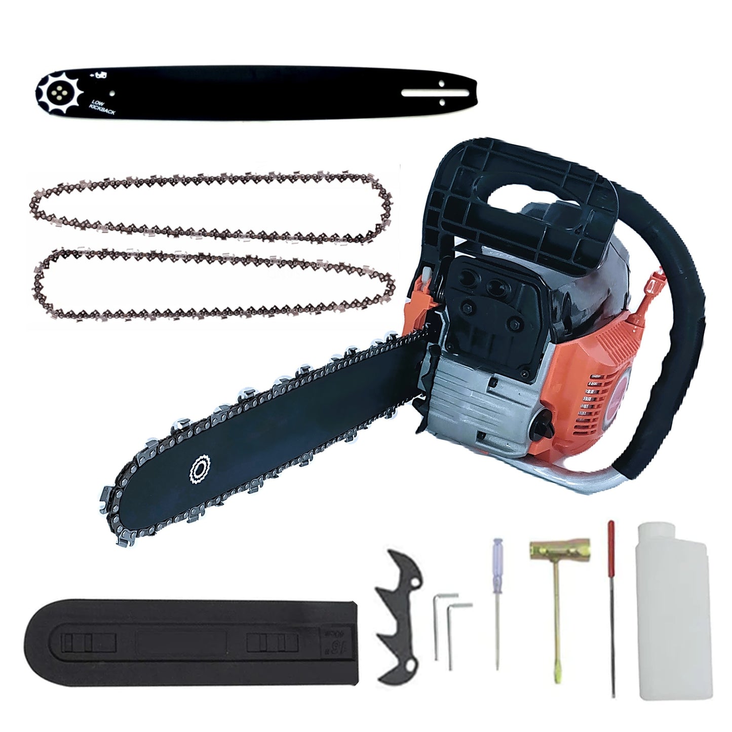 IARNA-OFERTELOR SET Drujba BESTIA NEAGRA, 4.4kW, 2 lame si 3 lanturi, 52cc, gheara si accesorii incluse, BlackOrange