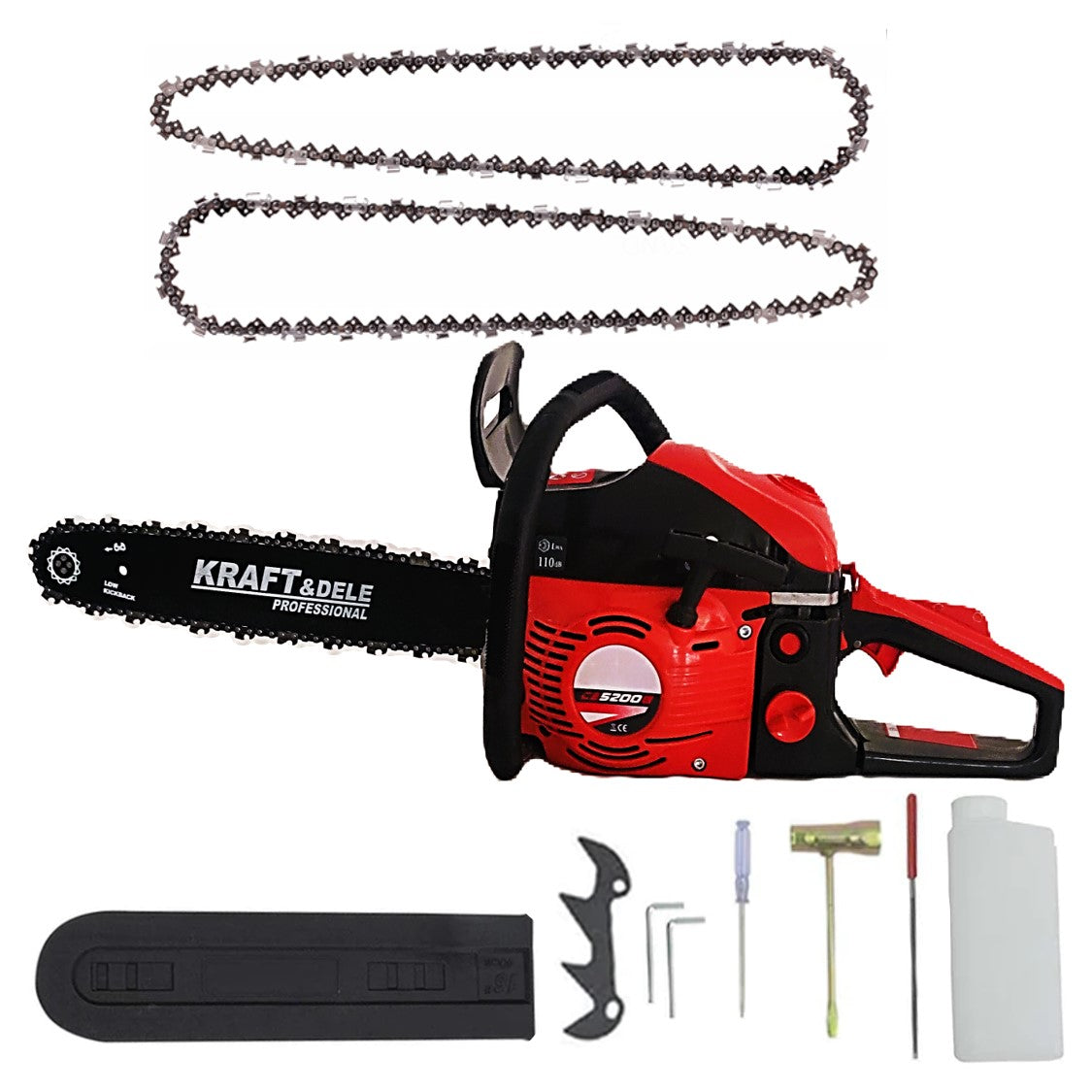 *BLACK-FRIDAY* *PROMO* Drujba BESTIA ROSIE cu 2 LAME si 3 LANTURI, 4.5CP, 52CC, accesorii incluse