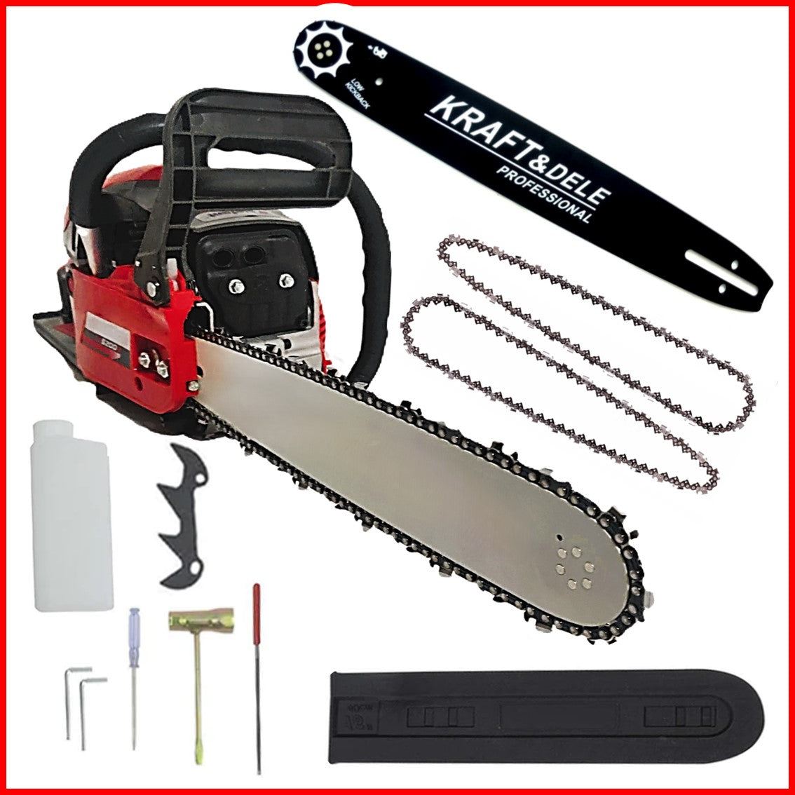 *BLACK-FRIDAY* *PROMO* Drujba BESTIA ROSIE cu 2 LAME si 3 LANTURI, 4.5CP, 52CC, accesorii incluse