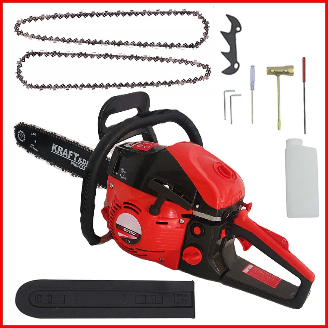 *BLACK-FRIDAY* *PROMO* Drujba BESTIA ROSIE cu 2 LAME si 3 LANTURI, 4.5CP, 52CC, accesorii incluse