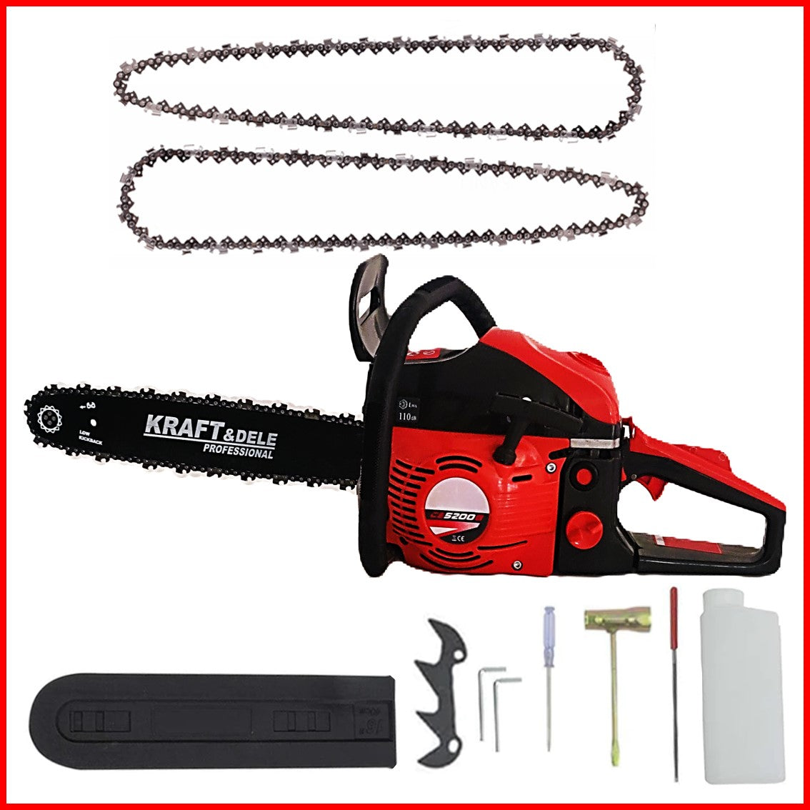 *BLACK-FRIDAY* *PROMO* Drujba BESTIA ROSIE cu 2 LAME si 3 LANTURI, 4.5CP, 52CC, accesorii incluse