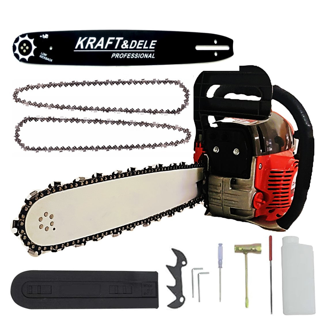 *BLACK-FRIDAY* *PROMO* Drujba BESTIA ROSIE cu 2 LAME si 3 LANTURI, 4.5CP, 52CC, accesorii incluse