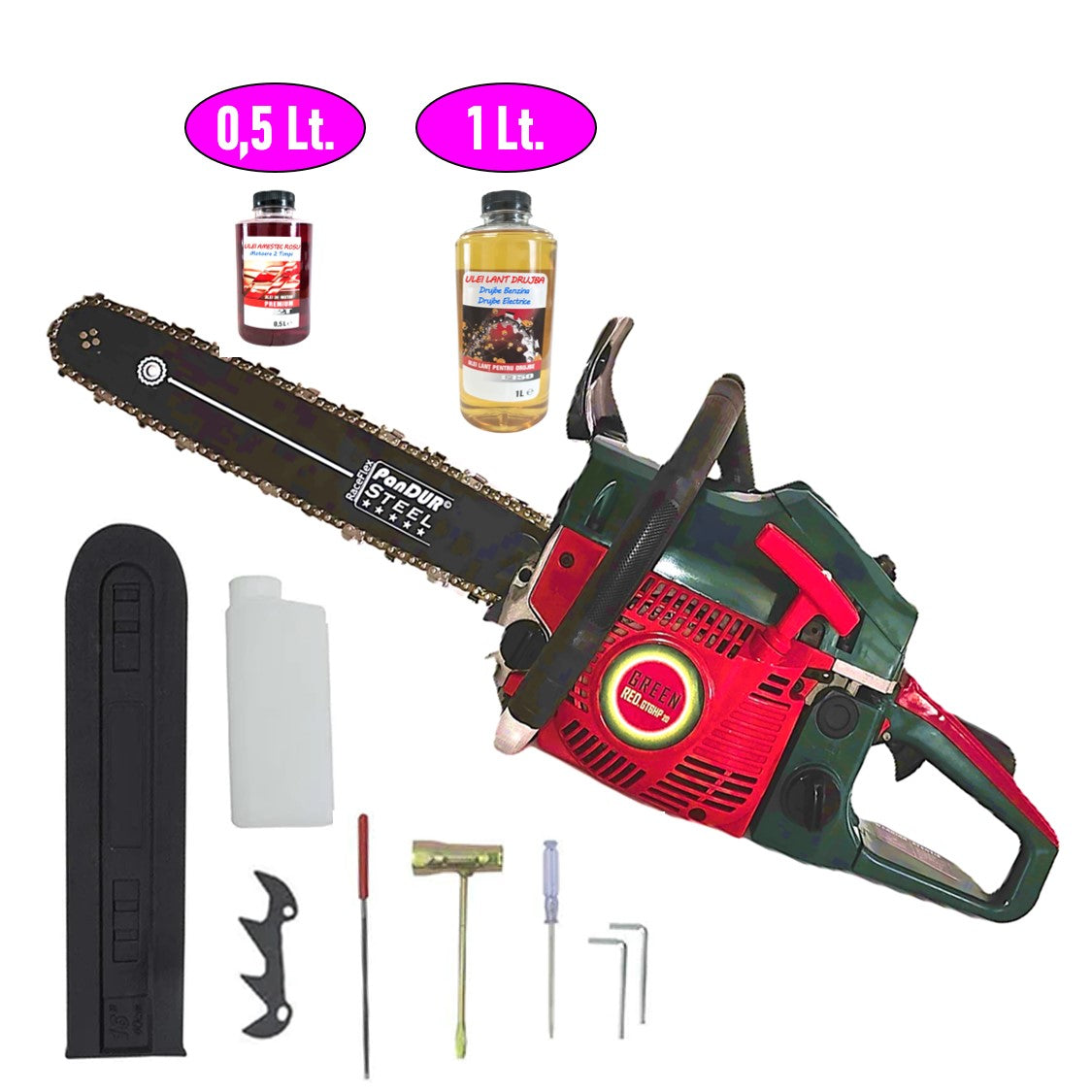 *BLACK SUMMER* PACHET Drujba VERDE PADURAR, 4.4kW, 52CC, lama 40cm, + ULEI LANT, + ULEI AMESTEC