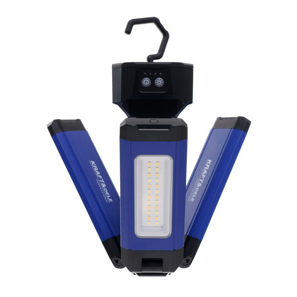 Lampa multifunctionala reincarcabila KRAFTSON % Import Polonia % 1267, 3 proiectoare LED, 2000Lm, acumulator 4000mAh, 6 moduri, 2 culori, cu trepied , pentru ateliere, camping, constructii etc