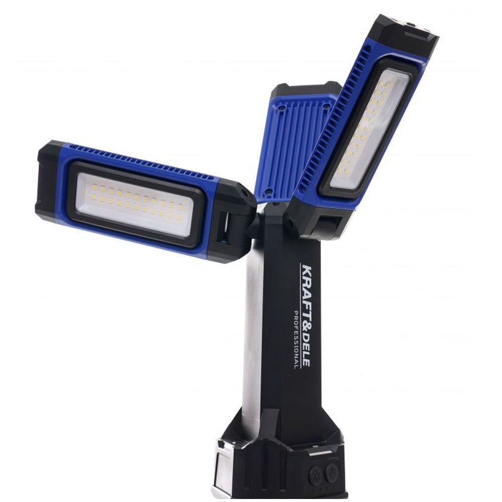 Lampa multifunctionala reincarcabila POLSKI K1268, 3 proiectoare LED, 4500Lm, acumulator 4000mAh, 3 moduri, 2 culori, cu trepied , pentru ateliere, camping, constructii etc