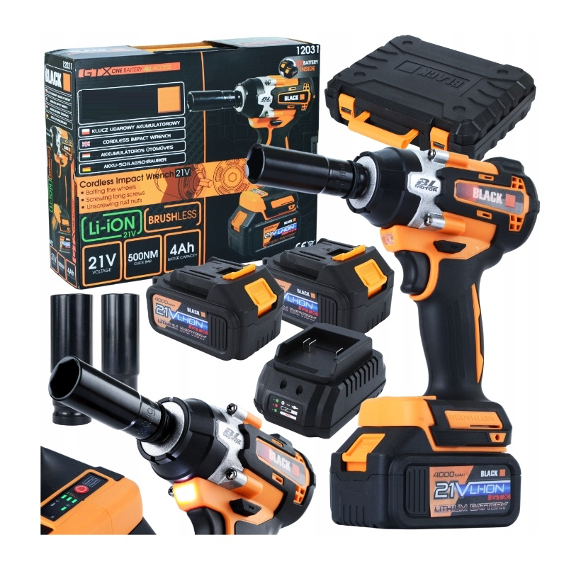 Masina de insurubat cu impact fara perii cu 2 acumulatori, PORTONERO BL 12031, 21V, 500Nm