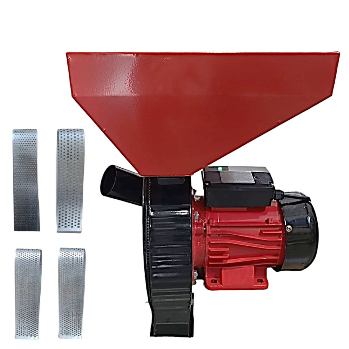 Moara electrica pentru macinat cereale, porumb, grau, uruiala: motor electric 2500 watt., 2900 watt, 3500 watt, 3900 watt in functie de varianta. Cinci site incluse de diverse dimensiuni. Culoare NEGRU+ROSU. Familia de mori cereale Vokner Recomandat de la EuroUnelte.ro