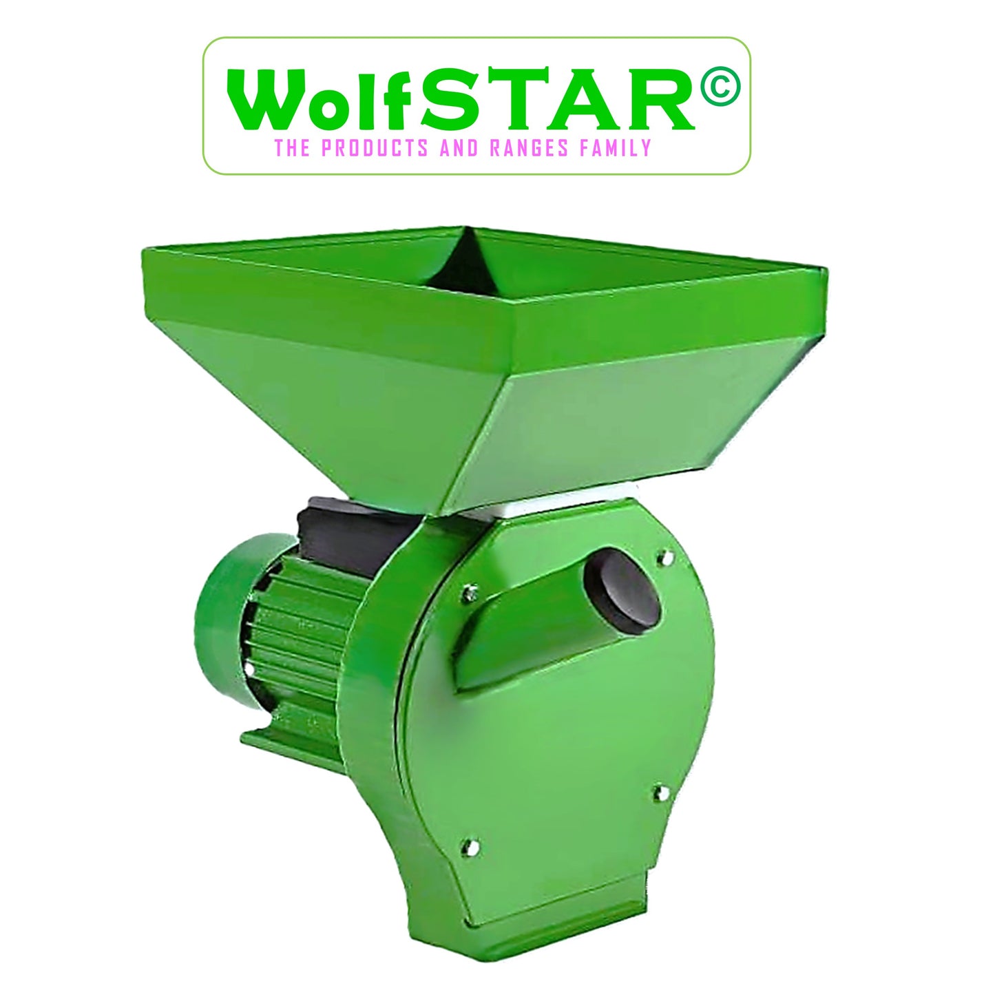 Moara cereale+stiuleti (2 in 1) WOLFSTAR, 3.9KW, 4 SITE, cu ciocanele pentru uruiala si malai, CUVA-MARE, culoare VERDE