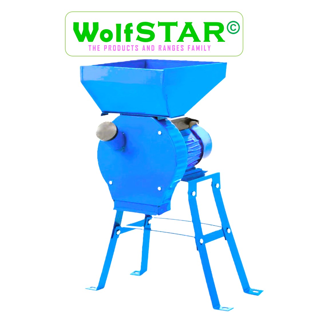 SET WOLFSTAR Moara cereale+stiuleti (2 in 1) 3.9KW, Blue B-3900, cu ciocanele pentru uruiala si malai, + suport metalic