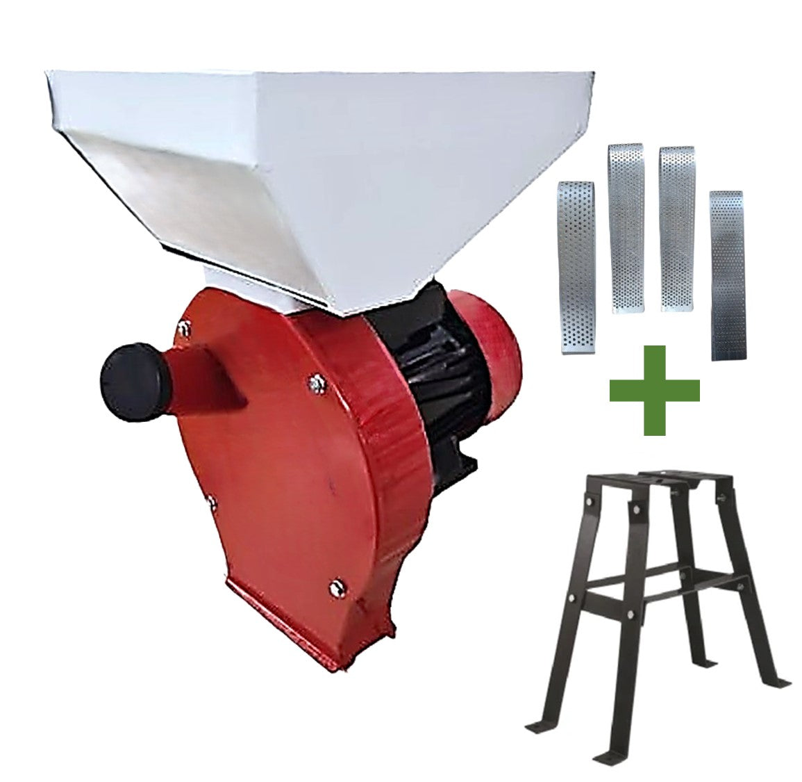 *PROMO* SET Moara+Suport WOLFSTAR pentru cereale+stiuleti (2 in 1) 3.9KW, Red-White E-3900 CUVA MARE, cu ciocanele pentru uruiala si malai