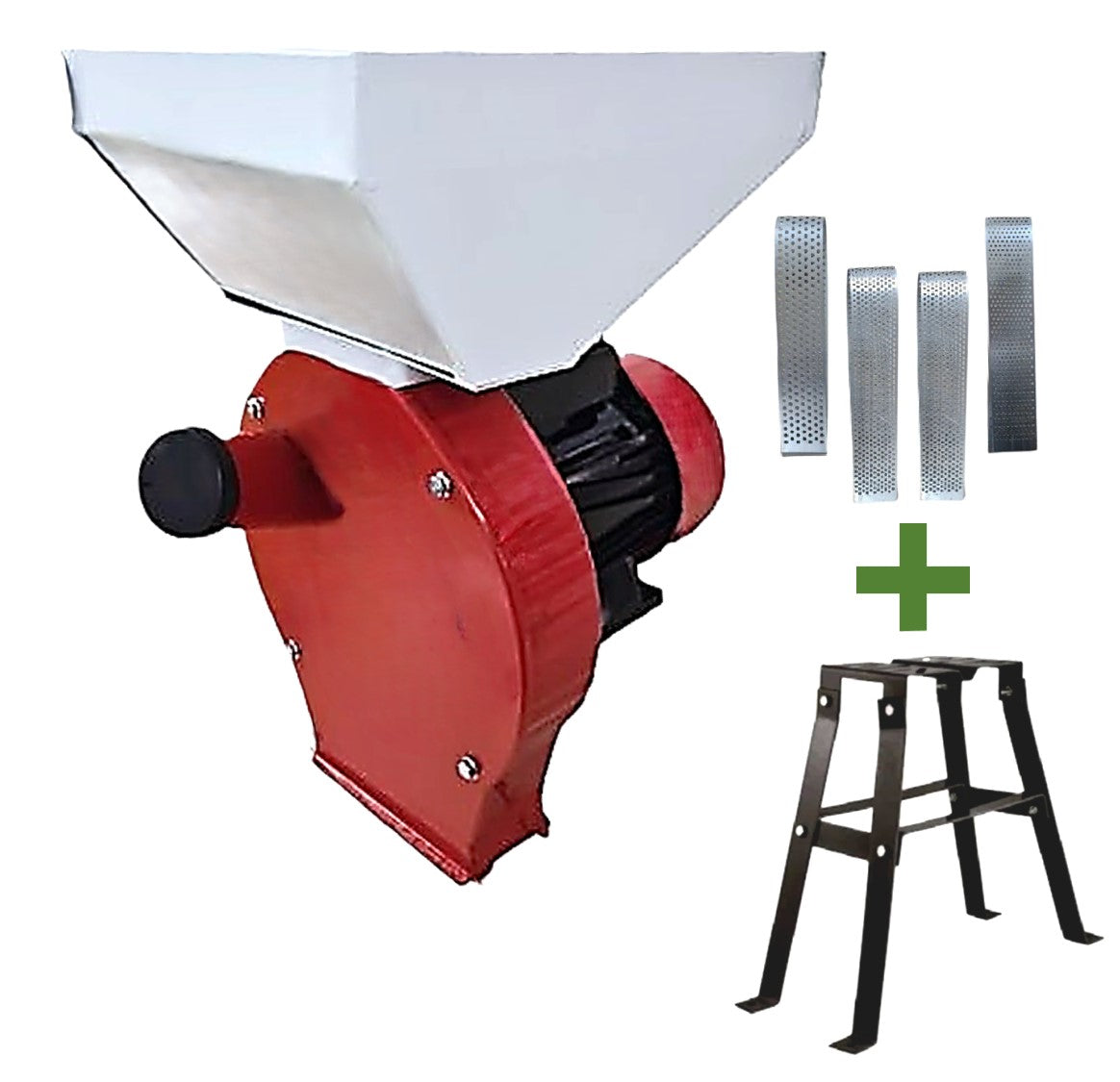 *PROMO* SET Moara+Suport WOLFSTAR pentru cereale+stiuleti (2 in 1) 3.9KW, Red-White E-3900 CUVA MARE, cu ciocanele pentru uruiala si malai