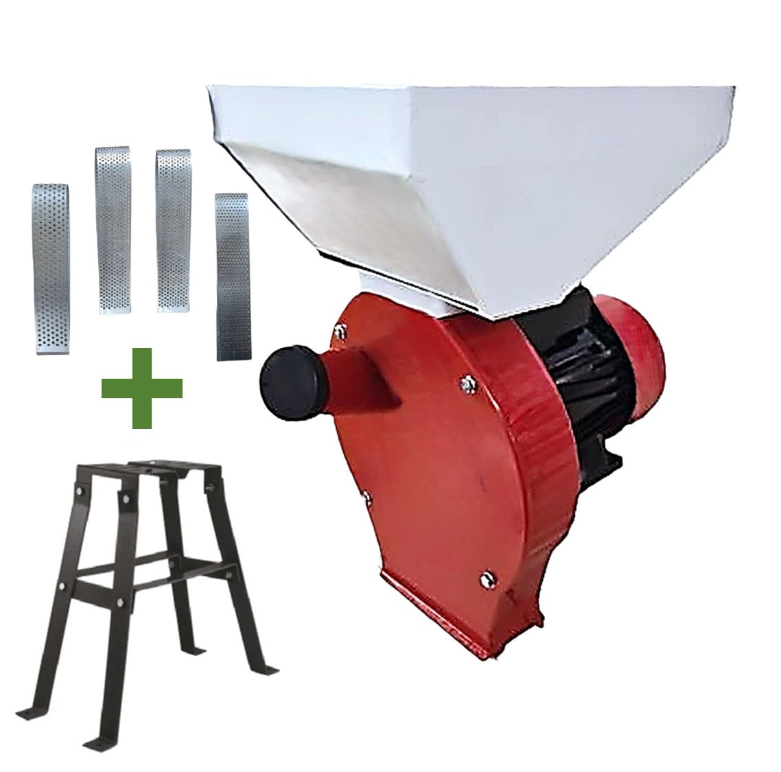 *PROMO* SET Moara+Suport WOLFSTAR pentru cereale+stiuleti (2 in 1) 3.9KW, Red-White E-3900 CUVA MARE, cu ciocanele pentru uruiala si malai