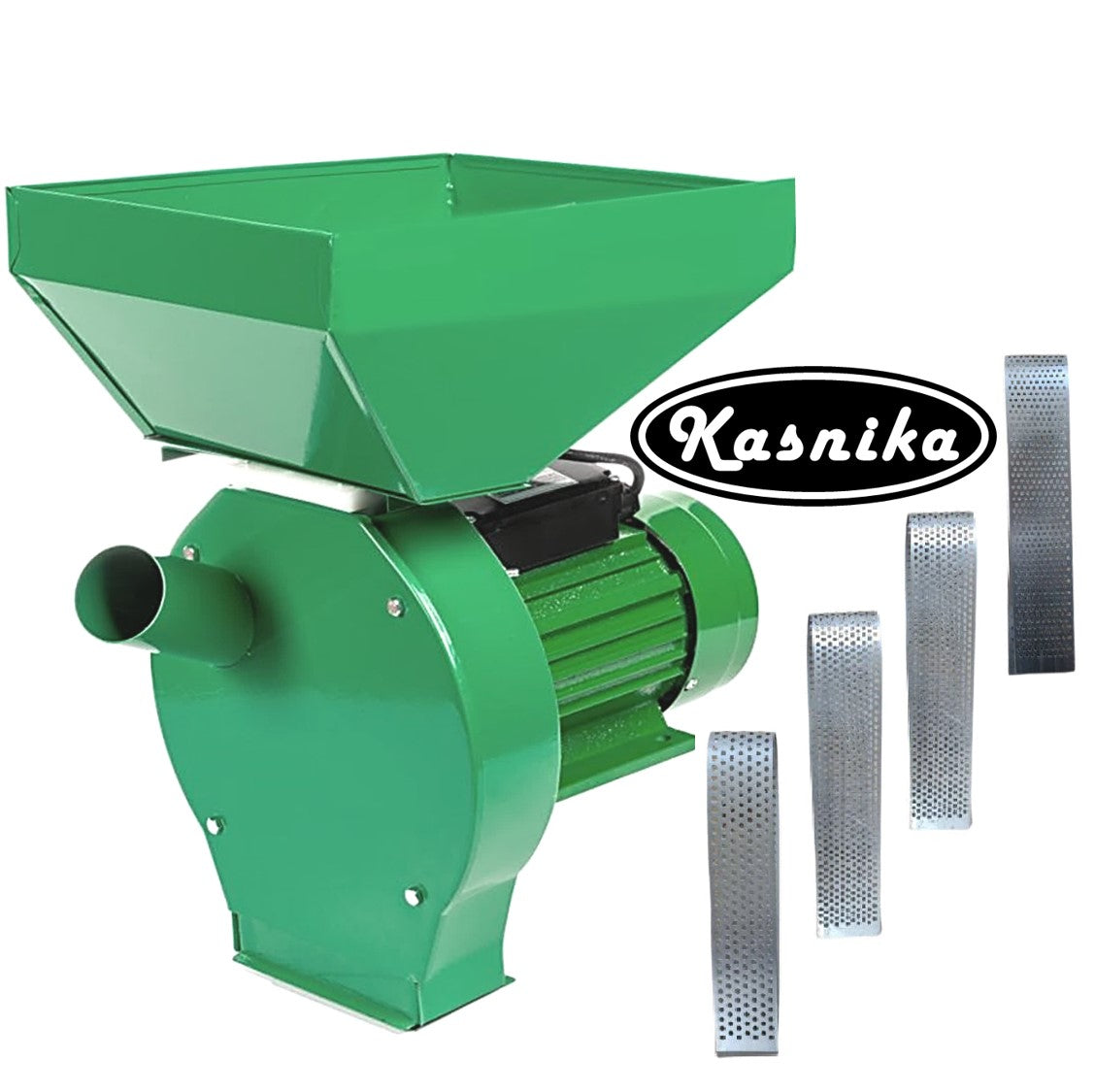 Moara cereale si stiuleti (2 in 1) KASNIKA Verde, CUVA MARE, 3KW, cu ciocanele pentru uruiala si malai, motor inclus