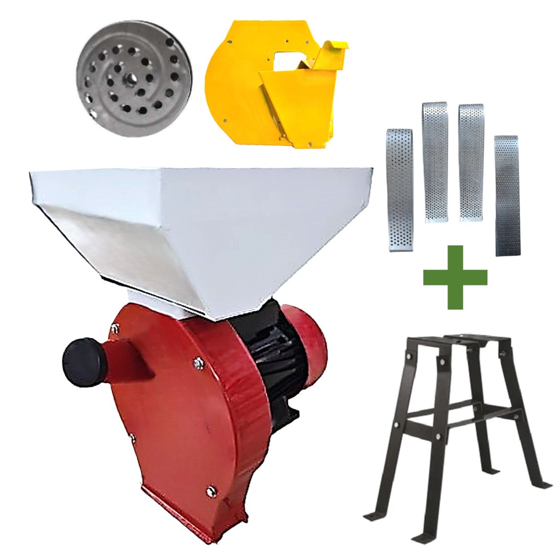 SET WOLFSTAR Moara Cereale-Stiuleti si FRUCTE-LEGUME (3 in 1) 3.9KW, Red-White E-3900, cu ciocanele si razatoare, + suport metalic