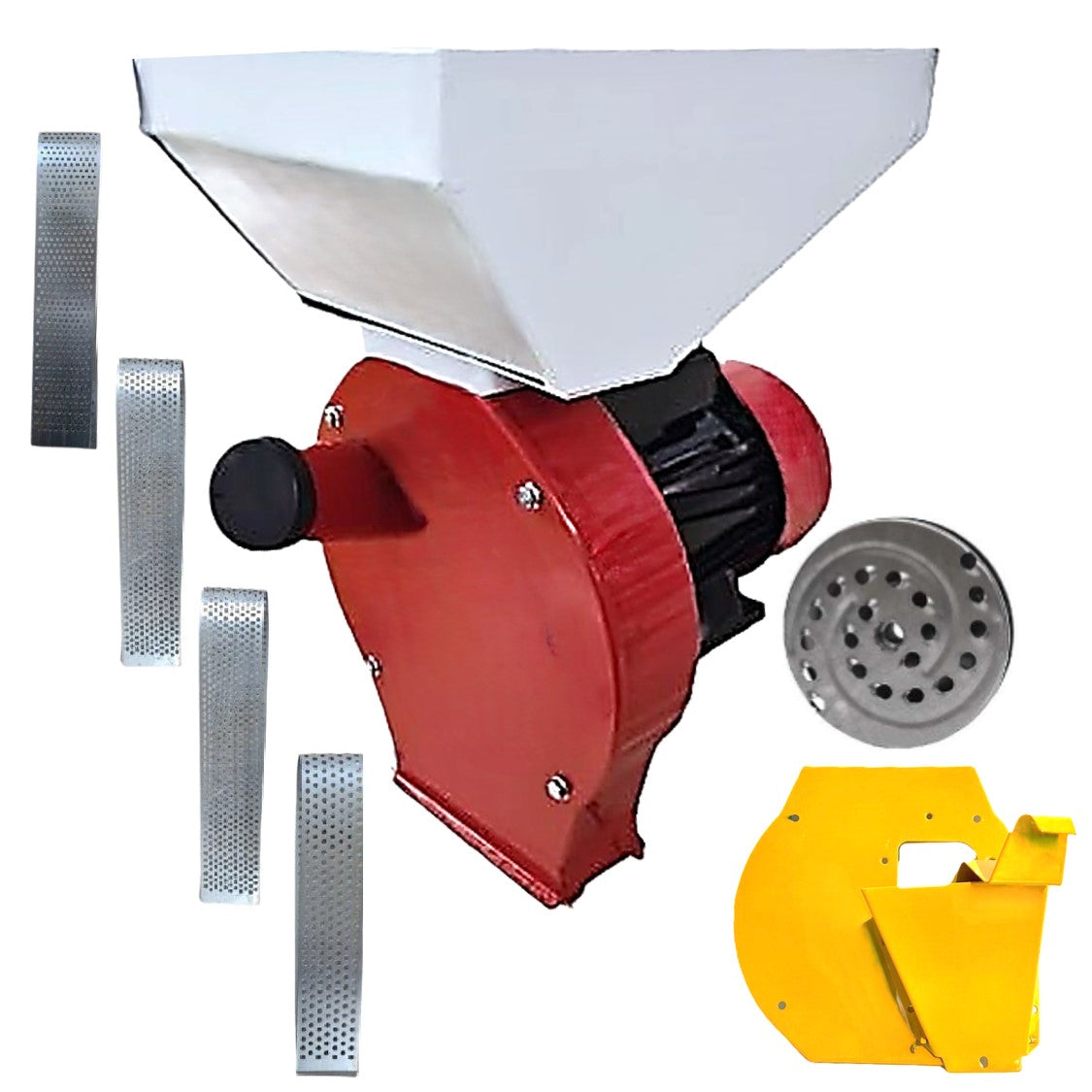 *PROMO* SET Moara WOLFSTAR Cereale si Stiuleti si FRUCTE-LEGUME, 3.9KW, (3 in 1) pentru uruiala si malai si furaj umed, Red-White E-3900, cu ciocanele si razatoare