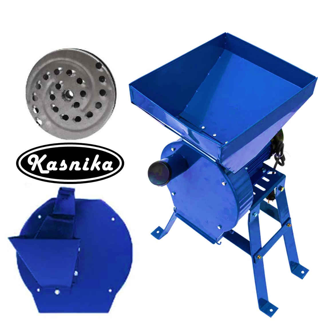 Set Moara KASNIKA cu SUPORT, cereale-stiuleti și LEGUME-FRUCTE (3 in 1), 3.9kW, cu ciocanele, si razatoare legume-fructe