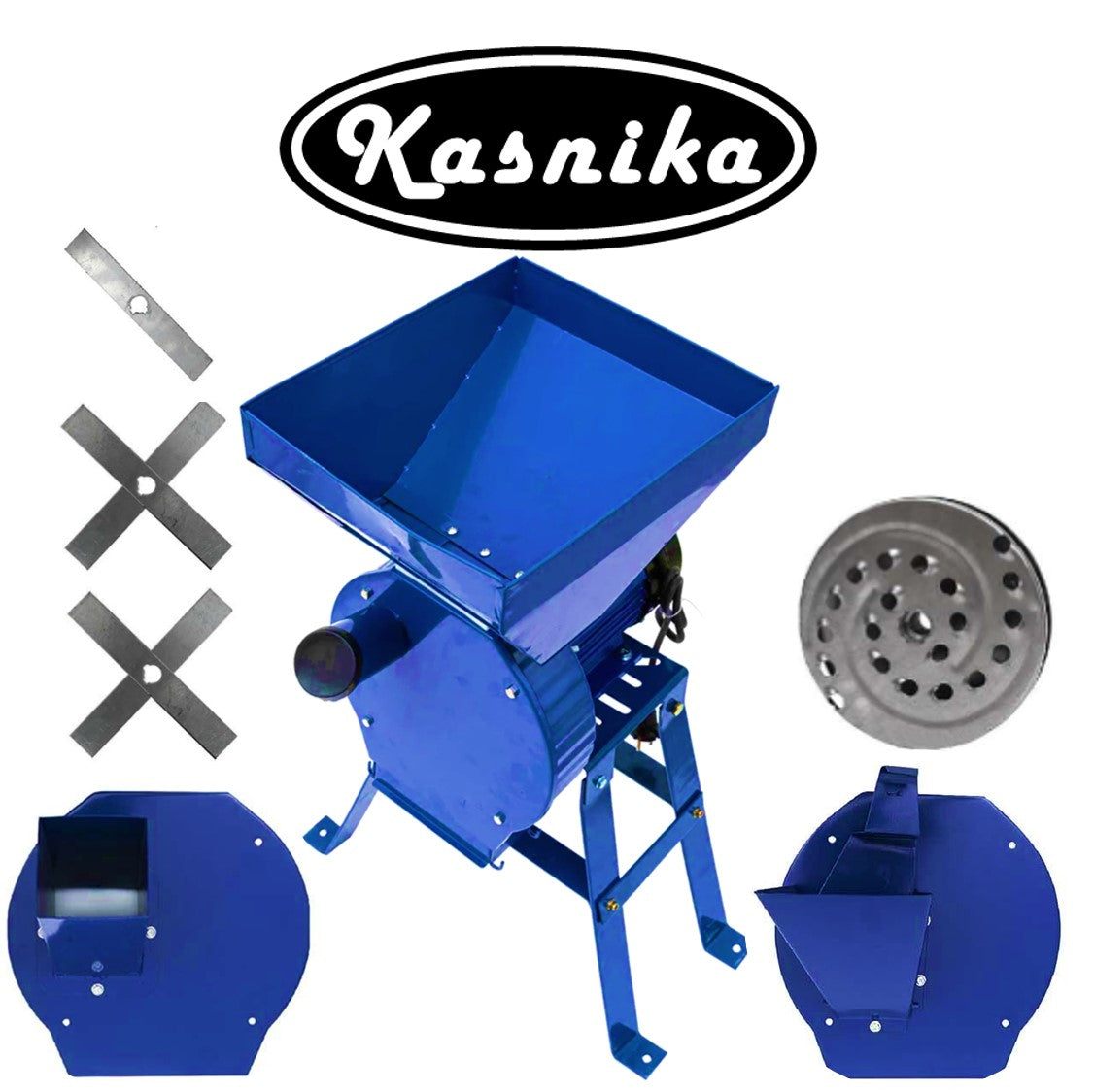 SET Moara KASNIKA cu suport, cereale, stiuleti, lucerna si fructe/legume (4 in 1), 3.9KW, motor electric inclus