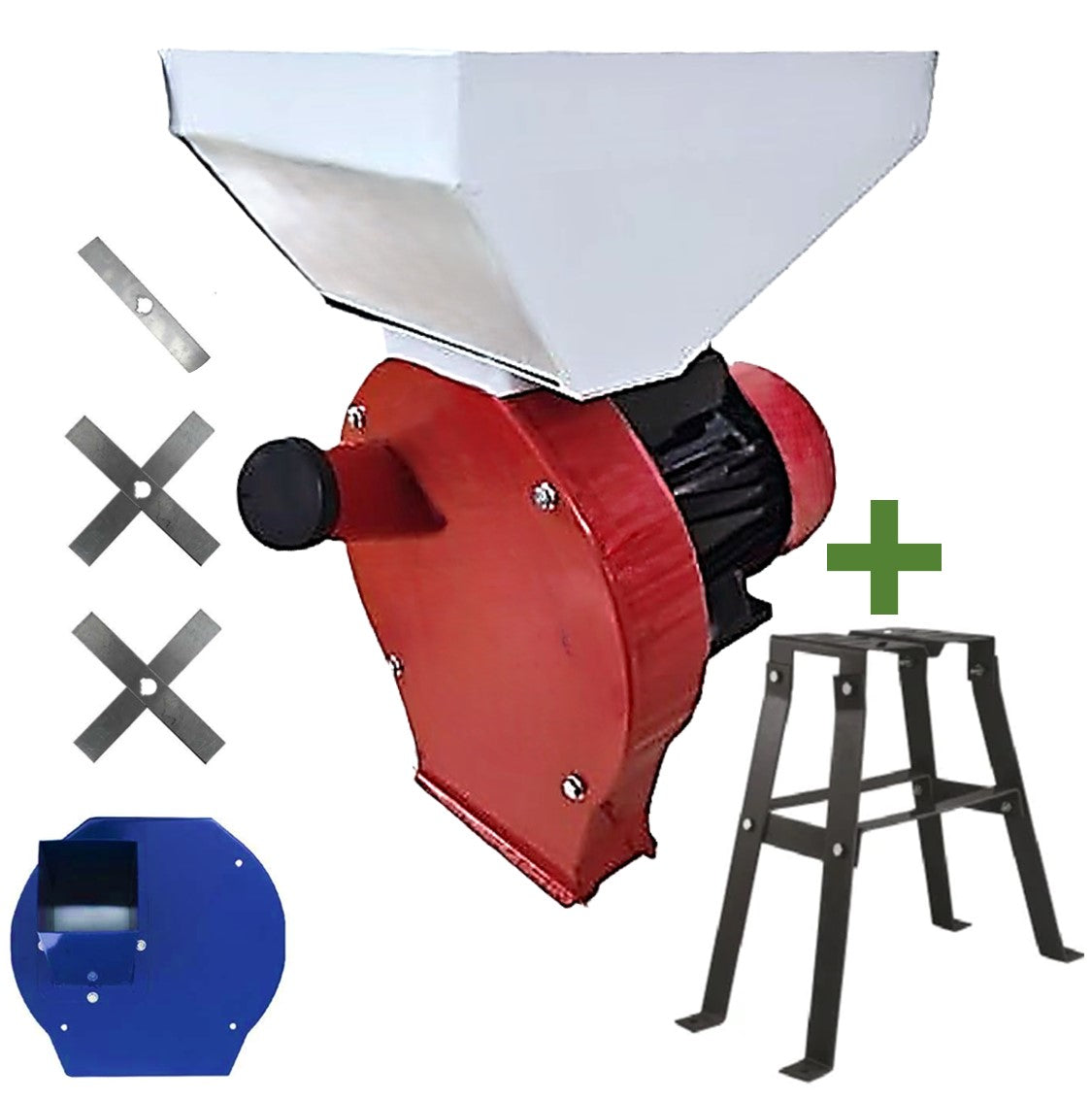 SET WOLFSTAR Moara Cereale-Stiuleti si LUCERNA-FAN (3 in 1) 3.9KW, Red-White E-3900, cu ciocanele si tocator furaje, + suport metalic