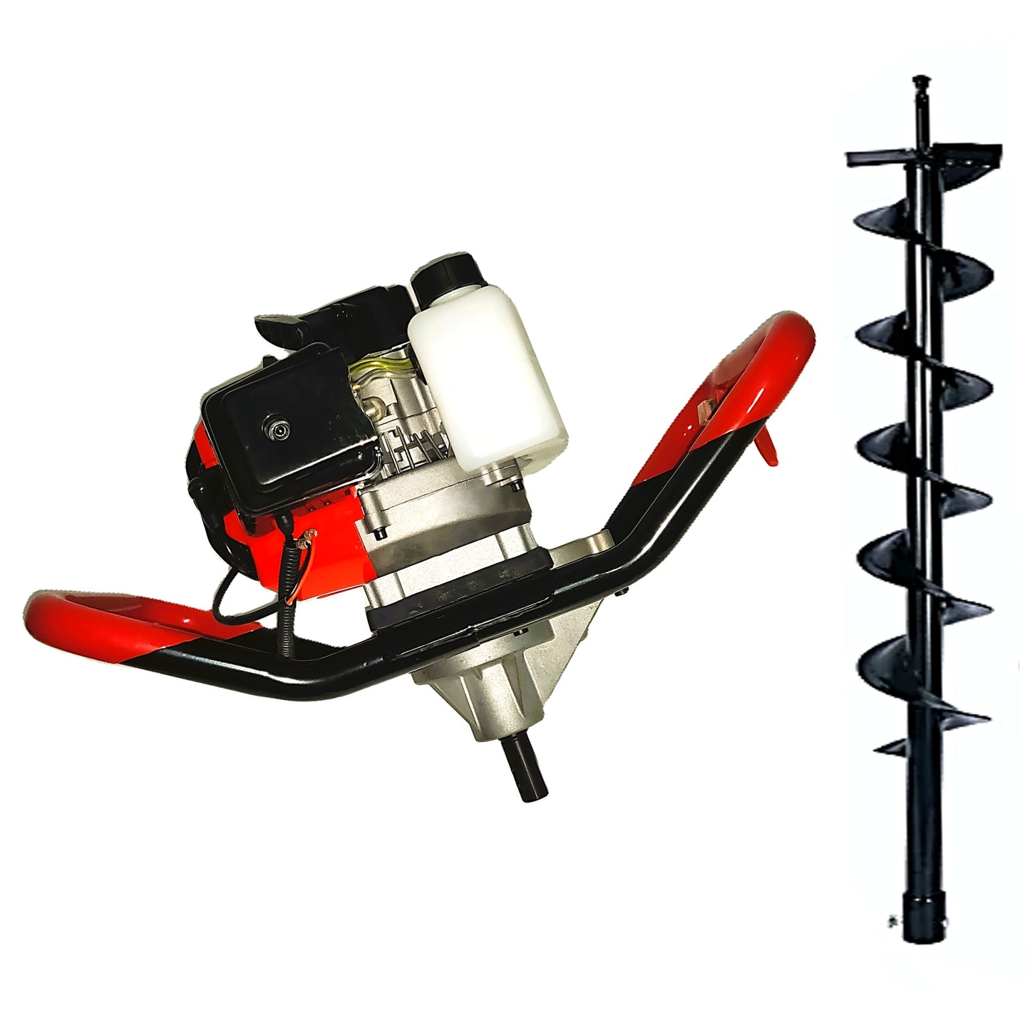 SET Motoburghiu DEZMAN BLACK-RED-ED430 tip Foreza-Pamant 6CP, motor benzina 2 Timpi, + burghiu pamant 150mm