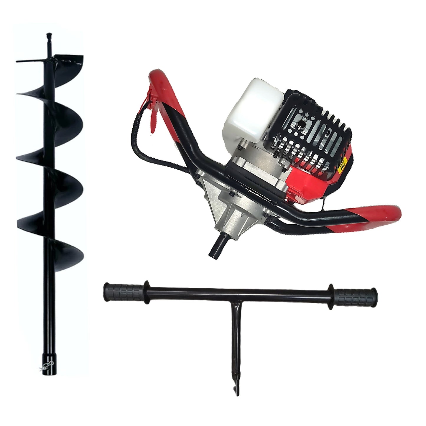 SET Motoburghiu DEZMAN BLACK-RED-ED430 tip Foreza-Pamant 6CP, motor benzina 2 Timpi, + MANER ROTIRE MANUALA, + Burghiu Pamant 250MM