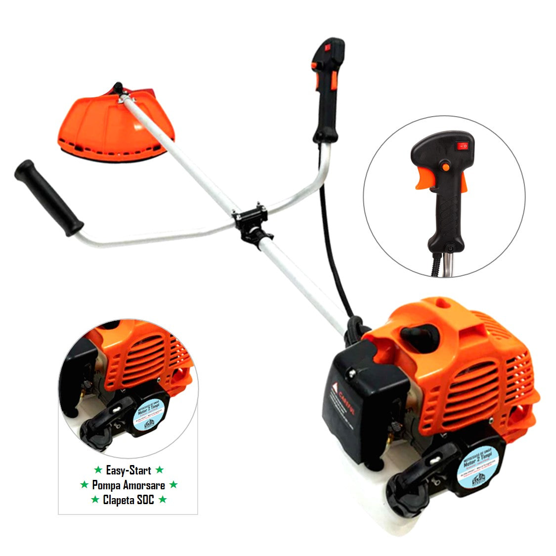 Motocoasa Alpin Economic-AP, 52 centrimetri cubi, 6cp, culoare portocaliu, motor in 2 timpi cu benzina.