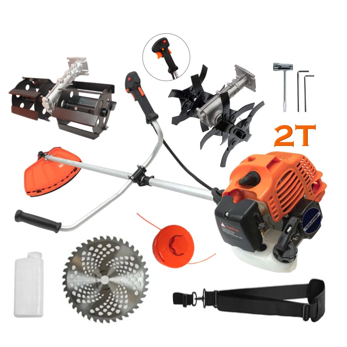 Motocoasa PALMiRA, 6CP, motor 2 timpi benzina, 52cc, BUNDLE Disc Vidia 255 +Cultivator+Prasitoare