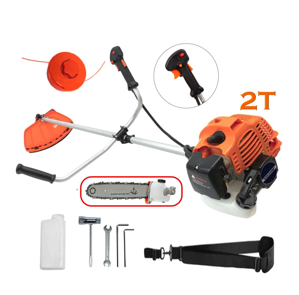 Motocoasa PALMiRA 6CP, motor 2 timpi benzina, 52cc, 11.000RPM, + sistem taiere, BUNDLE Cap Drujba