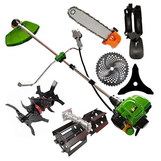 Set Motocoasa GREEN Alpin Motor 4 Timpi, 6Cp + 3 x Cap prasitoare + cultivator + drujba