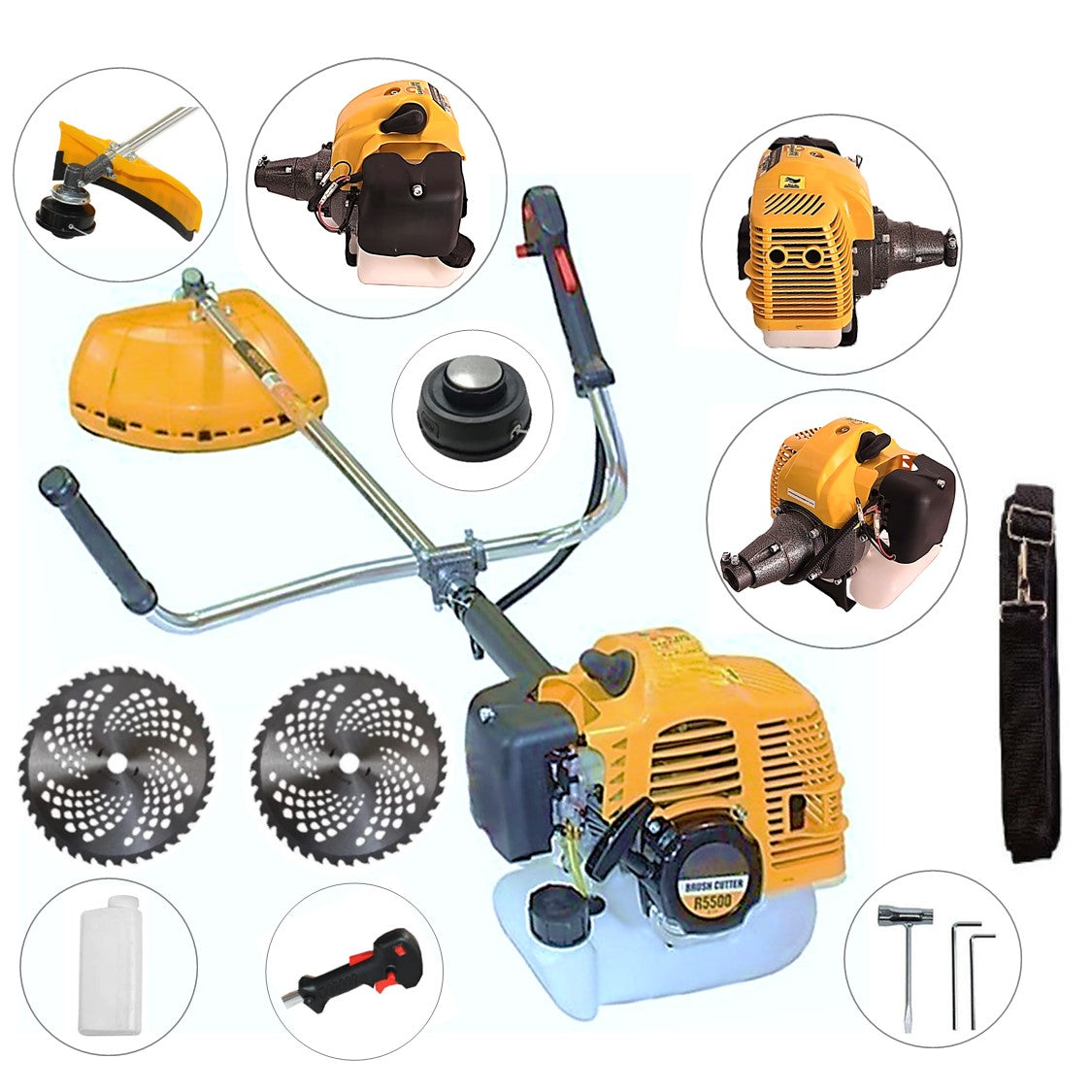 Motocoasa 7CP WolfSTAR, 5.5kW, in Set Tambur Fir +Accesorii + 2xDisc Vidia D230, R5500-YELLOW
